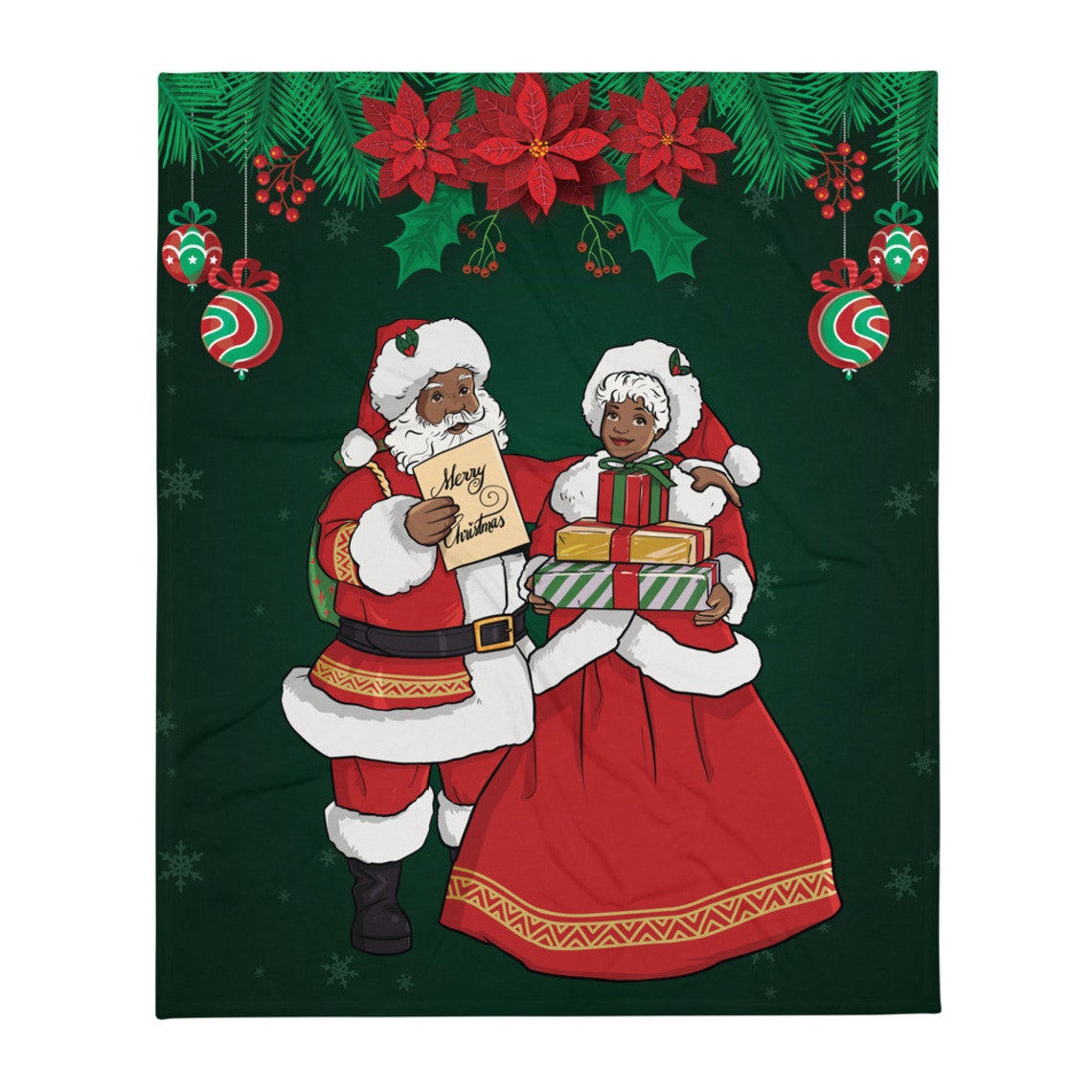 African American Mr. & Mrs. Santa Claus Holding Gifts Green Etsy