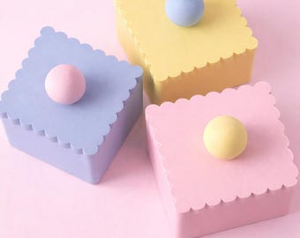 Scalloped Pastel Storage Containers Set | 3D Printed Organizer Boxes | Color Block Desk Organizer | Cute Storage Jars with Lid | 3 Set