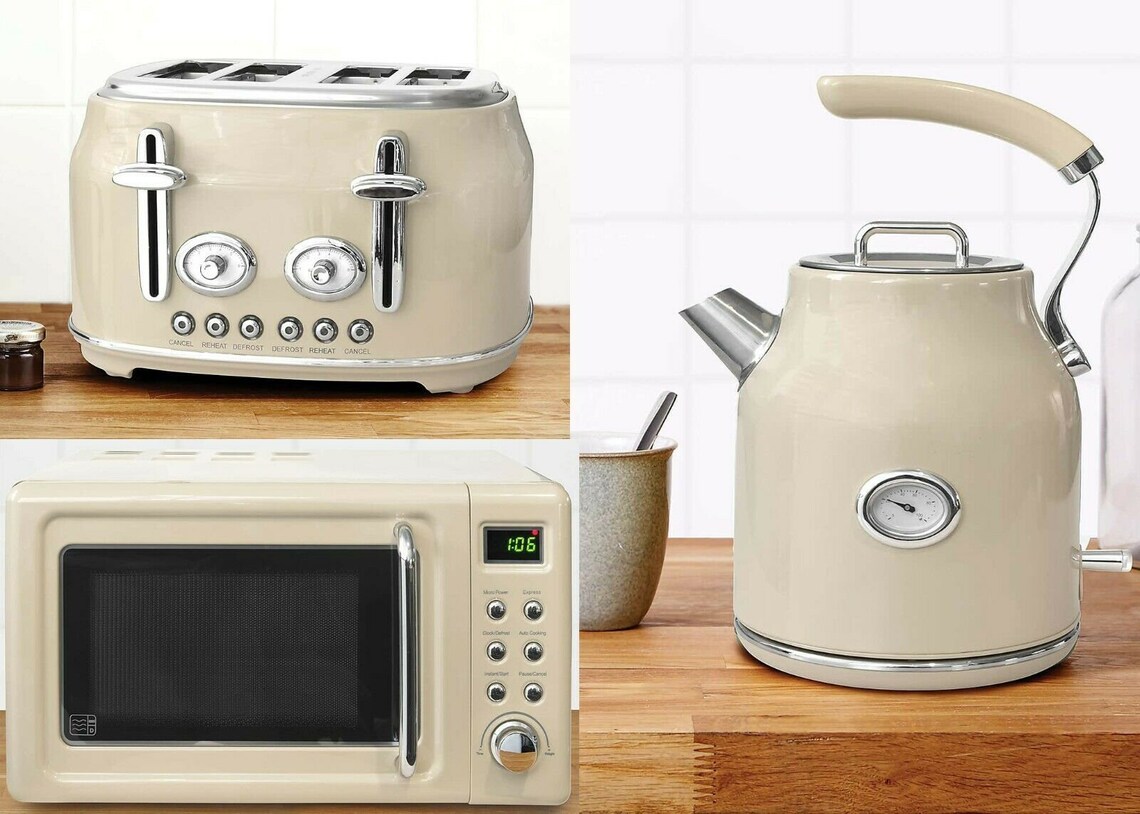 New CREAM 800W 20L Retro Microwave 3kW 1.7L Kettle & 4 Slice Etsy