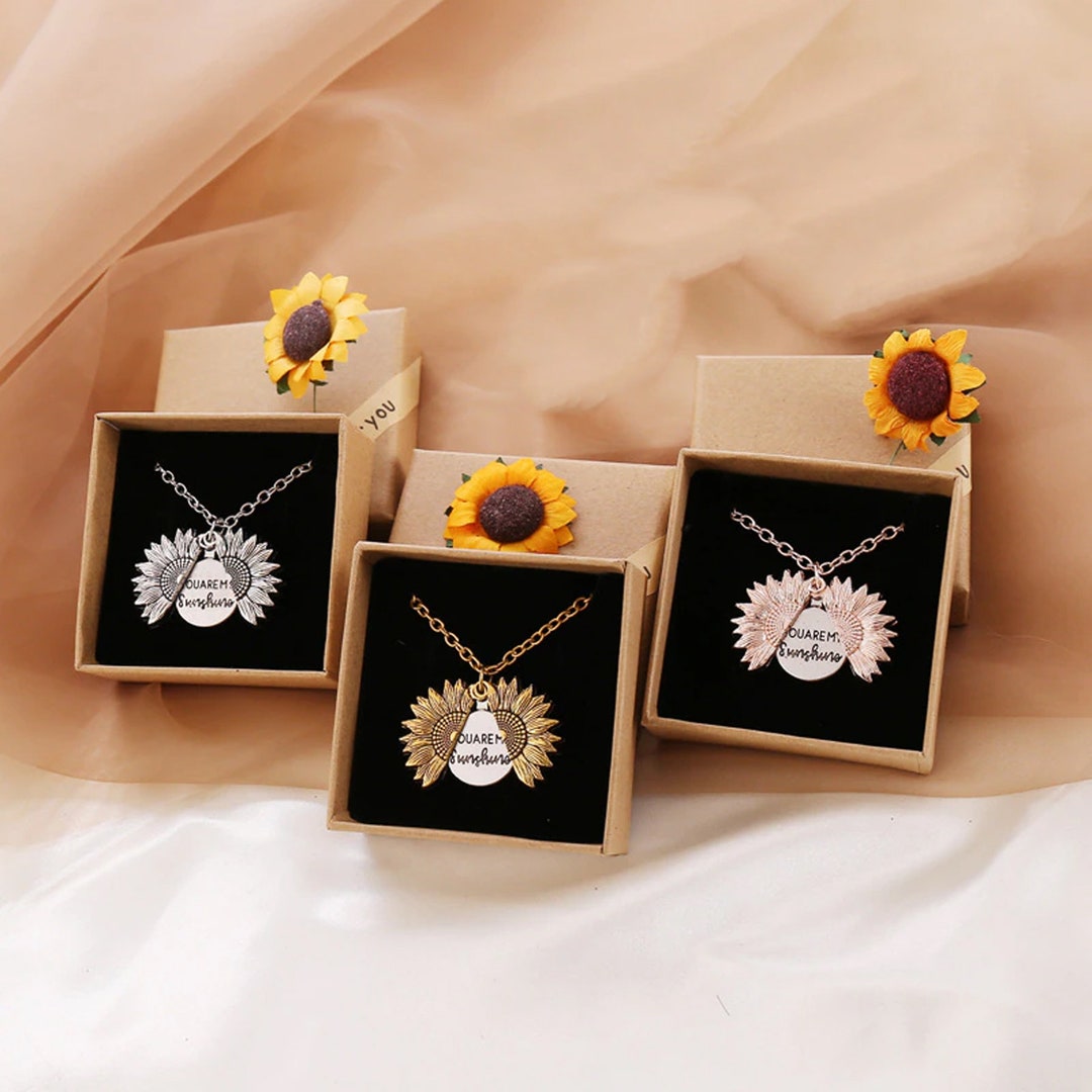You Are My Sunshine Sunflower Necklace Sunflower Pendant Etsy