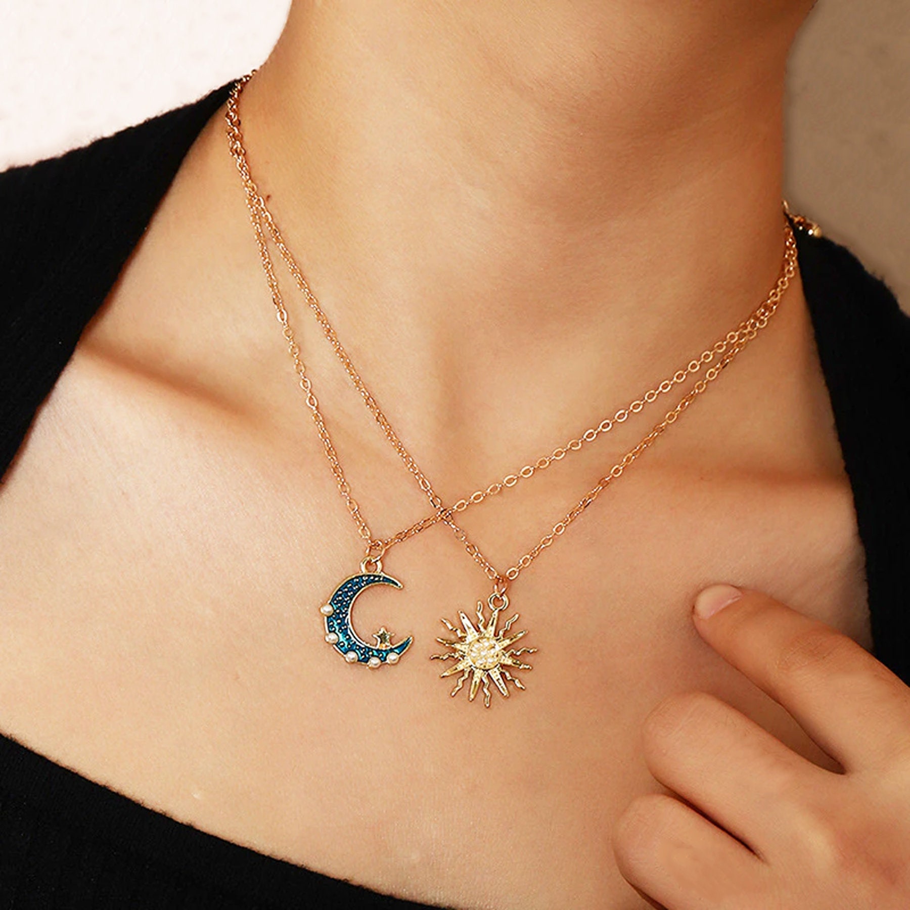 Sun Moon Necklace Sun and Moon Pendant Indie Aesthetic Jewelry