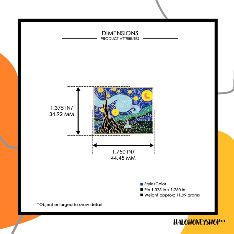 Amersis Van Gogh Enamel Lapel Pin Set - Starry Night, Self Portrait Cat, Sunny Day (3 Pins, 1.3x1.1 In) - View #7