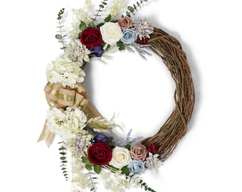 VADCAD Wreath 24 Inch All Season - Front Door Wreath – Artificial Roses – Welcome Wreath – Farmhouse Décor for The Home – Modern Home Décor