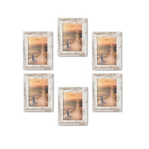 VADCAD White Wooden Rustic Picture Frame - 5 x 7 (Set of 6) - Barnwood/Farmhouse - Unique Grain - Solid Wood with Frame Grade Acrylic Front