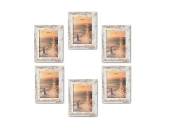 VADCAD White Wooden Rustic Picture Frame - 5 x 7 (Set of 6) - Barnwood/Farmhouse - Unique Grain - Solid Wood with Frame Grade Acrylic Front