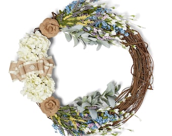 VADCAD Front Door Wreath - Farmhouse 24 Inch All Season – Artificial Flowers – Welcome Wreath – Farmhouse Décor – Modern Home Décor