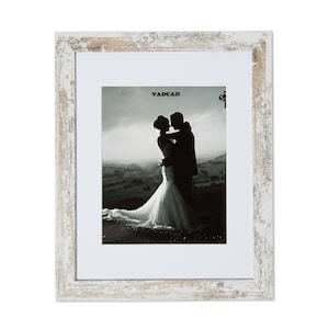 VADCAD White Wooden Rustic 11x14 Picture Frame with mat for 8x10 - Barnwood/Farmhouse -  Solid Wood with Frame Grade Acrylic Front