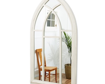 Arched Window Mirror: White Distressed Farmhouse Cathedral Decor (30x20)