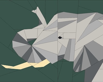 30X20" Elephant Foundation Paper Piecing Quilt Block Pattern FPP