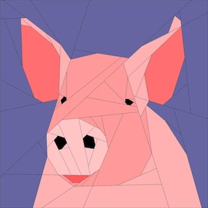 14" Pig FPP Quilt Block Pattern
