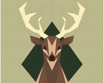 18" Deer Foundation Paper Piecing Quilt Block Pattern FPP