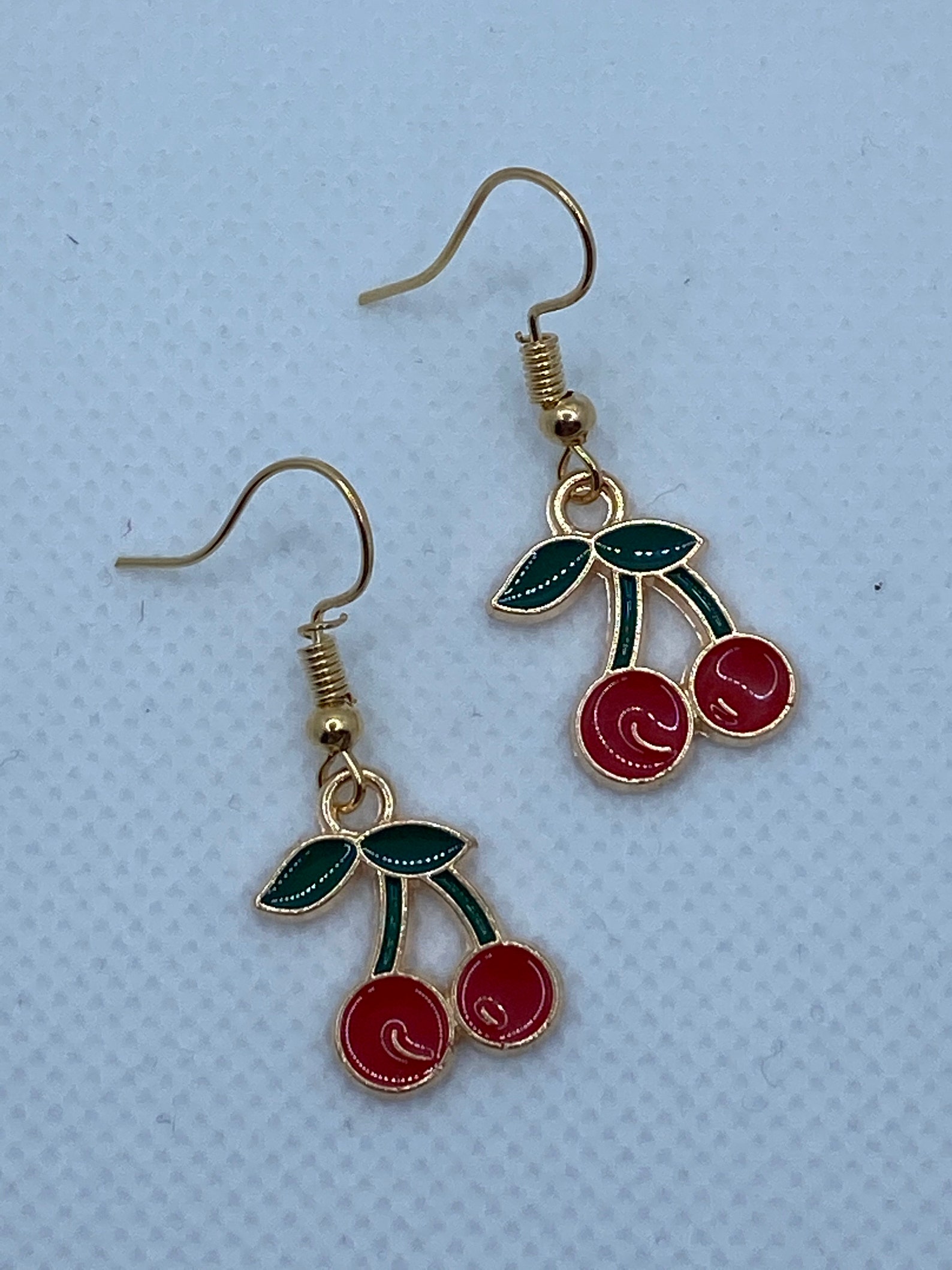 Handmade Gold Coloured Cherry Earrings Drop design Etsy
