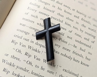 Antique French mourning brooch | Black cross mourning brooch | WWI widow's brooch | 1910s metal cross brooch