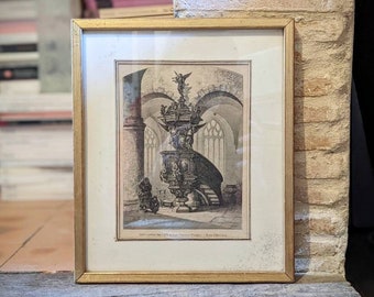Antique French 19th century engraving | 1800s church interior etching | Gothic cathedral engraving
