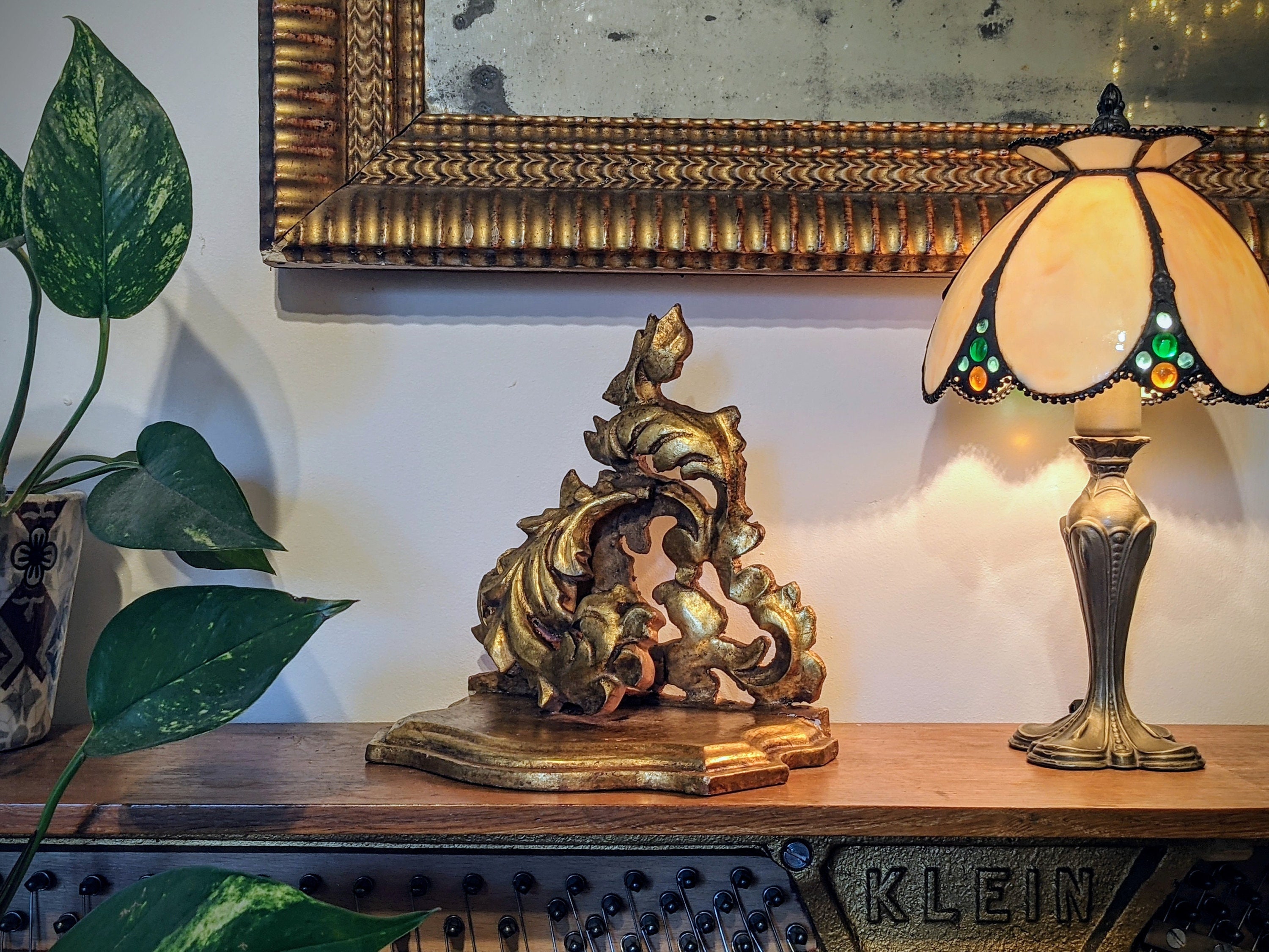 Étagère en Bois Sculpté Antique | Console Baroque Doré Étagère d'exposition Victorienne Style Rococo