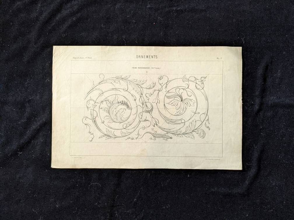 Lithographie Par Frise Renaissance | Gravure Ornementale Victorienne Antique Architecturale Du 19Ème