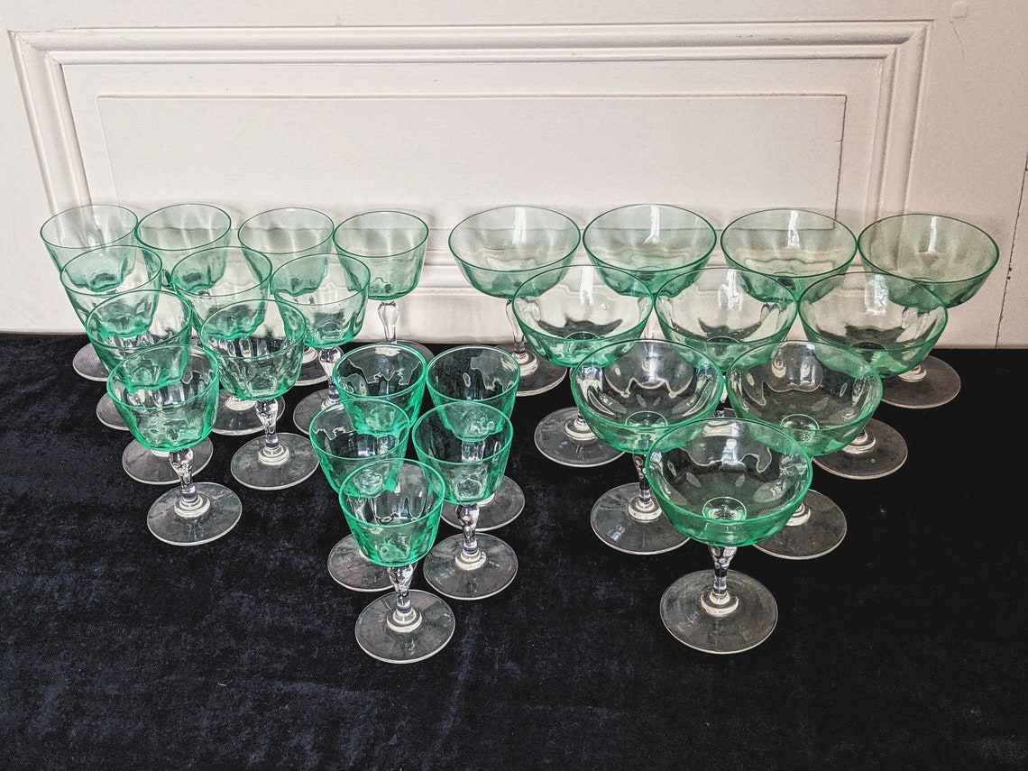 SUPER RARE full set of 37 uranium / depression glass drinking Etsy