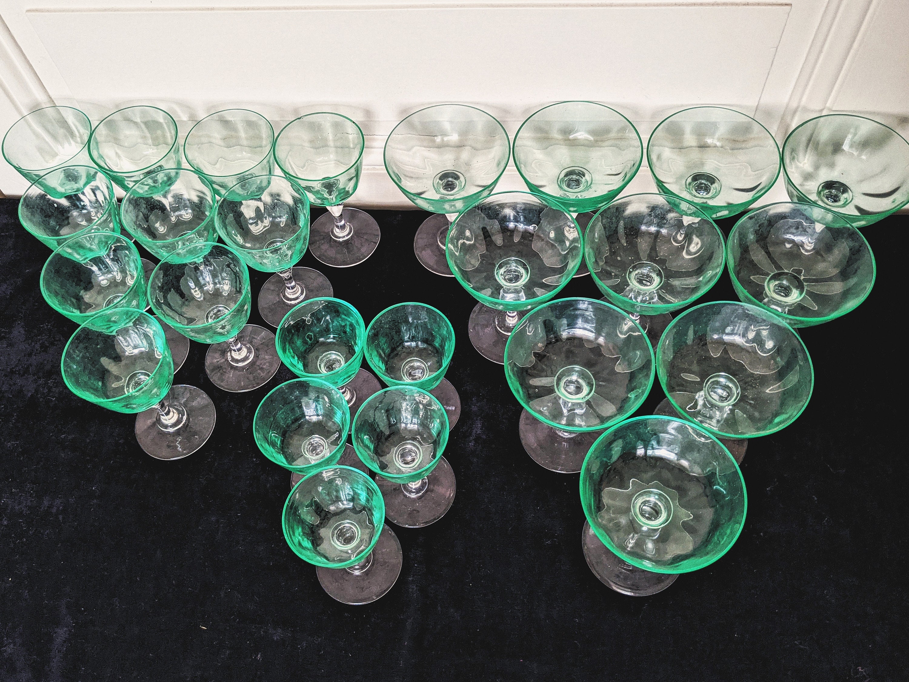 Rare 1930s Green Uranium Glass Drinking Glasses Set of 37 Etsy