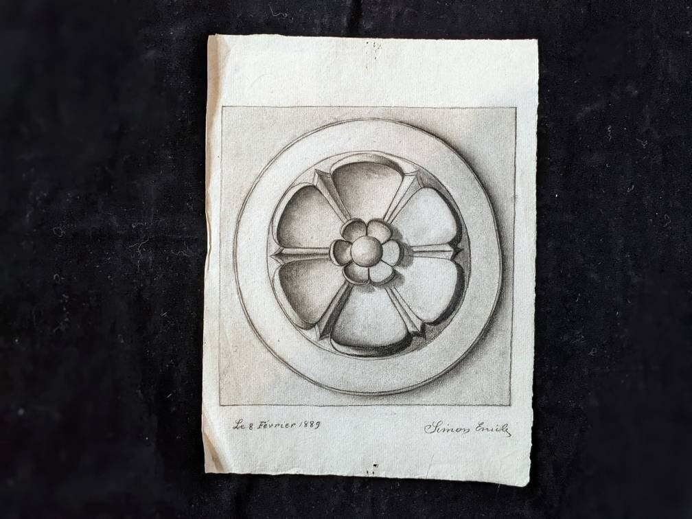 Français Dessin d'architecture Antique | Esquisse Au Fusain Dessin Ornemental Sutdent Des Beaux-Arts