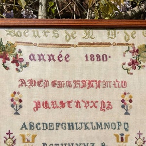 Antique French cross-stitch alphabet sampler 1880 needlework Victorian women's craft Abécédaire ancien image 2