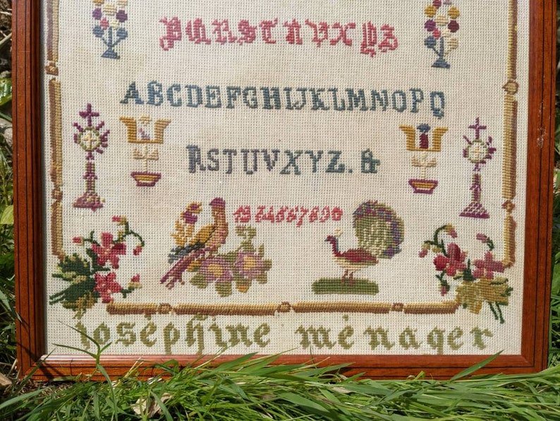 Antique French cross-stitch alphabet sampler 1880 needlework Victorian women's craft Abécédaire ancien image 3