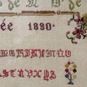 Antique French cross-stitch alphabet sampler 1880 needlework Victorian women's craft Abécédaire ancien image 4