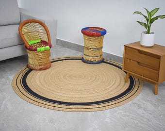 Handmade Jute Rug | Natural Fiber Boho Rug | Eco Friendly Carpet | Farmhouse Area Rug | Living Room Decor | Round Jute Rug