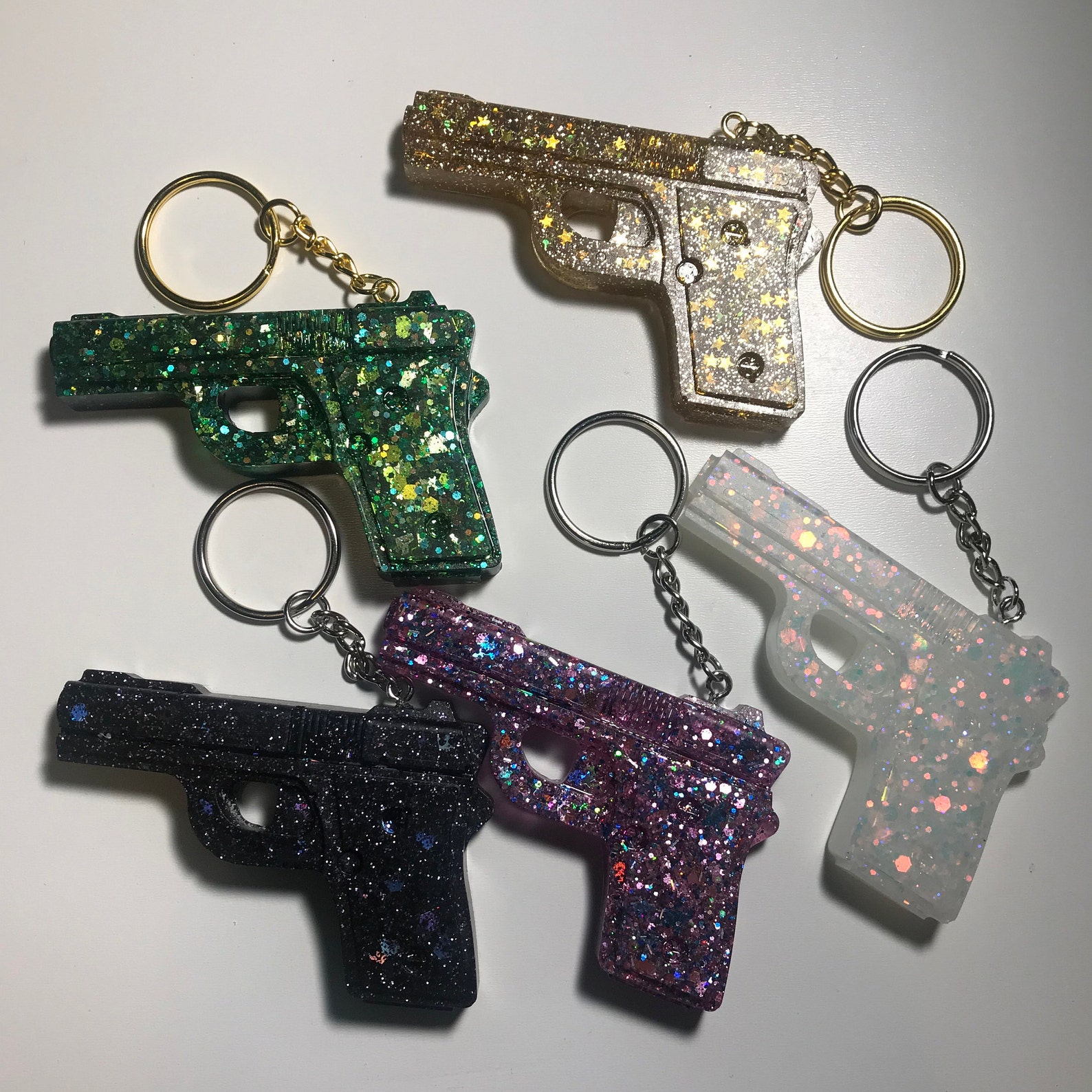 Glitter Gun Keychains Different Colors Customizable Etsy