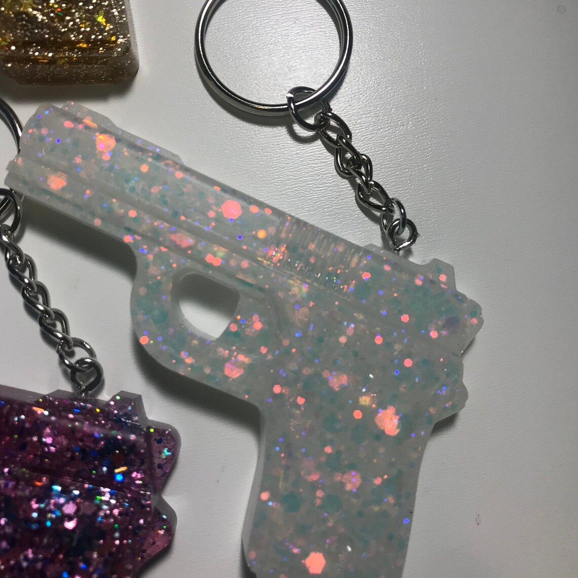 Glitter Gun Keychains Different Colors Customizable Etsy
