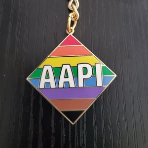 AAPI LGBTQ+ Keychain // Hard Enamel, Gold Finish, rainbow, pride, Asian American, Pacific Islander, gay, lesbian, bi