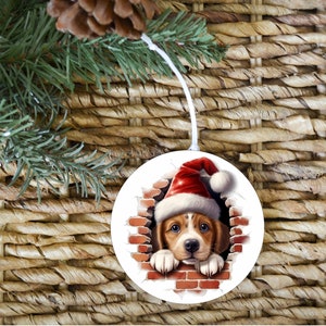 Dog with Santa hat christmas ornament, present, ornament, christmas tree