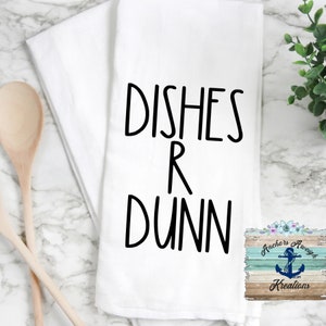 Dishes and Dunn Dish towel/Tea towel, screen print, kitchen towel,