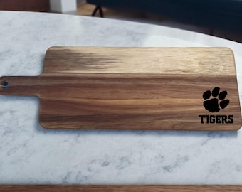 Clemson Tigers Charcuterie Board: Laser Engraved Acacia Wood