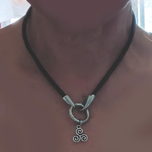 O-Ring Triskel Necklace Leather Collar Jewelry  Joyas Schmuck Daycollar Halsband