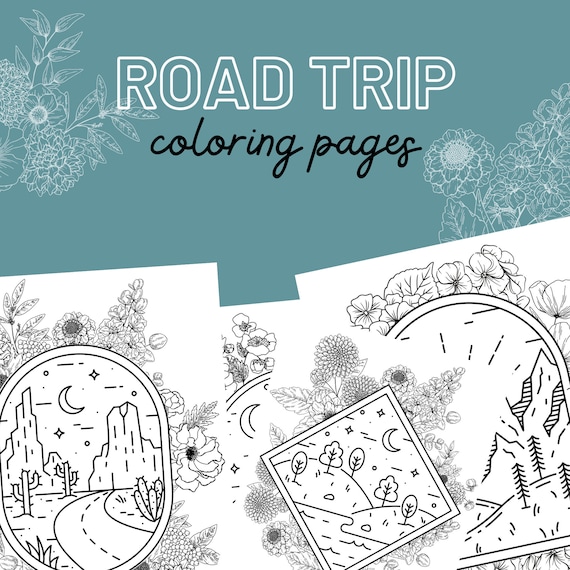 16 Page Printable Road Trip Floral Coloring Book DIGITAL DOWNLOAD Adult  Coloring Pages Printable PDF Simple Coloring Pages 