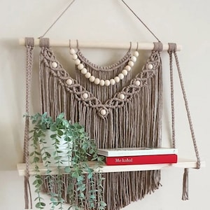 Large Macrame Shelf: Boho Wall Hanging, Farmhouse Decor