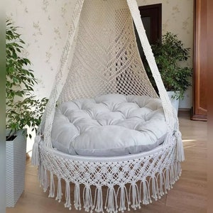 Macrame Hammock Chair, Macrame Round Swing, Hanging Cotton Macrame Hammock Chair, Macrame Swing Chair, Macrame handmade Swing