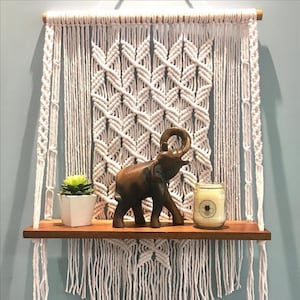 Handmade Macrame Shelf: Woven Wall Hanging, Farmhouse Decor