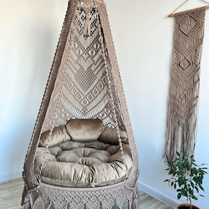 Macrame Hammock Chair, Macrame Round Swing, Hanging Cotton Macrame Hammock Chair, Macrame Swing Chair, Macrame handmade Swing
