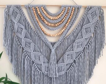 Large Macrame Wall Hanging: Boho Beaded Nursery Decor