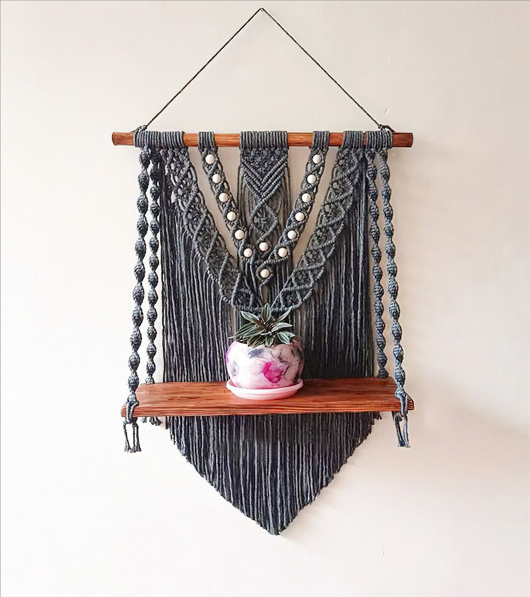 Macrame Floating Shelf Boho Wall Hanging Shelf Boho Indoor Etsy
