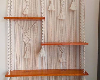 Handmade Macrame Shelf: Hanging Plant Shelves, Boho Wall Decor