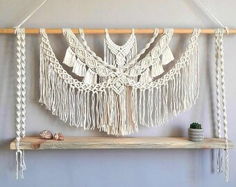 X Large Macrame Shelf ,Macrame Wall Decor, Macrame Wall Hanging , Personalized macrame, farmhouse shelf, Macrame wall hanging ,  wall shelf