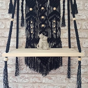 Macrame Floating Shelf: Boho Woven Cotton Rope Plant Hanger