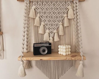 Handmade Macrame Shelf: Farmhouse Wall Hanging Decor