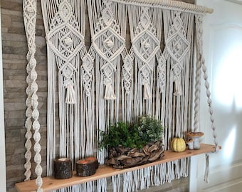 X Large Macrame Shelf, Macrame Wall Decor, Macrame Wall Hanging, Personalized macrame, farmhouse shelf, Macrame wall hanging,  Mother's Day