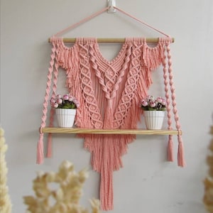 Boho Macrame Hanging Shelf: Cotton Woven Wall Decor