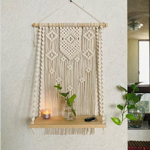 Handmade Macrame Shelf: Woven Cotton Wall Hanging, Custom Order