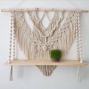 X Large Macrame Shelf: Farmhouse Wall Hanging Decor