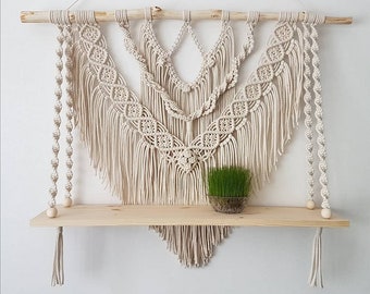 Estante de macramé extra grande: decoración rústica para colgar en la pared